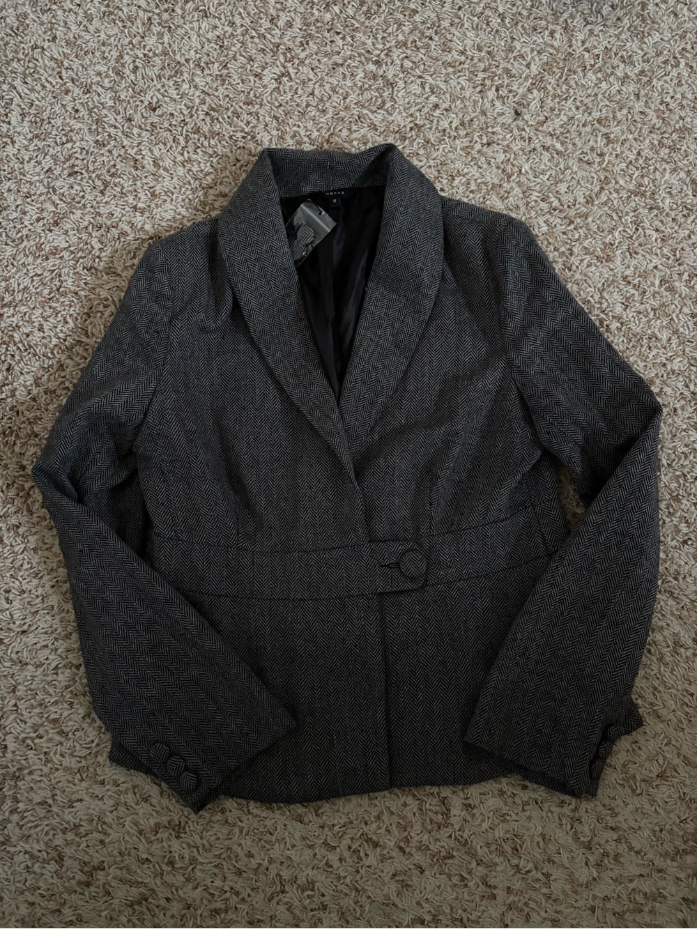 Tailored Gray Herringbone Shawl-Collar Blazer